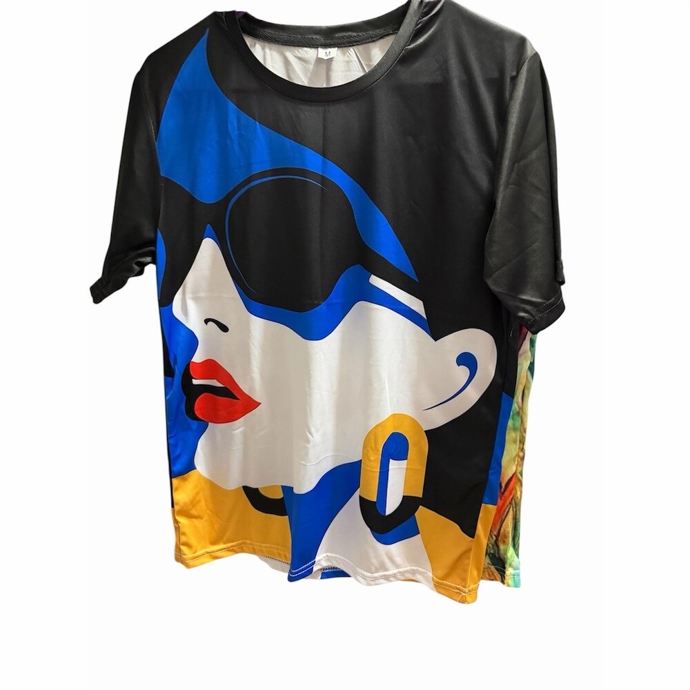 T-Shirt Womens Size M Multicolor Abstract Face Graphic Tee - Picture 2 of 6
